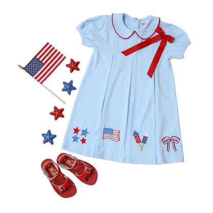 Patriotic Pleat Embroidery Dress