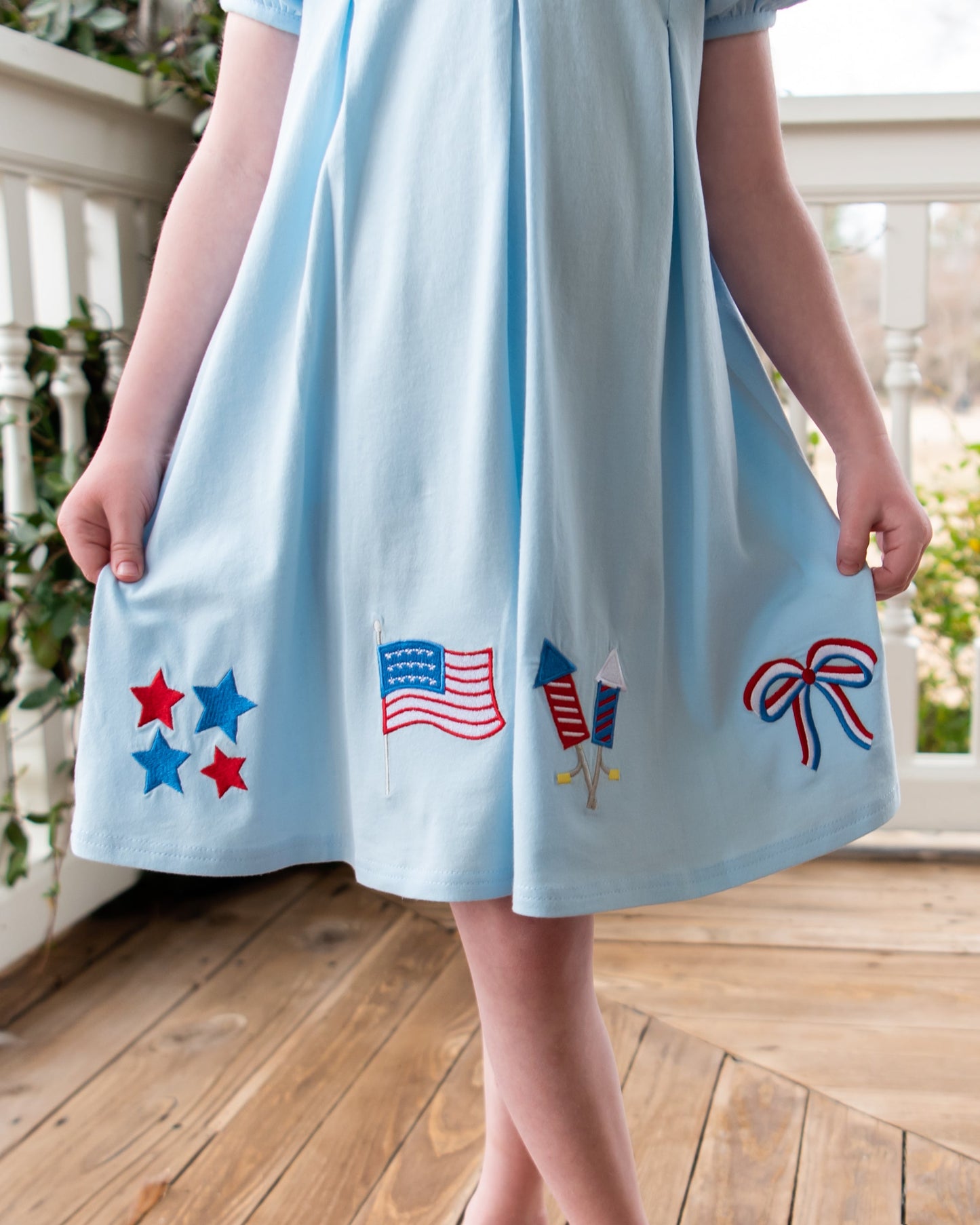 Patriotic Pleat Embroidery Dress