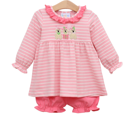 Puppy Party Ruffled Bloomer Shorts Set