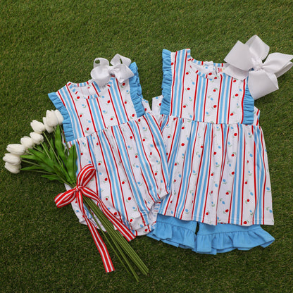 Red, White, and Blue Rosebud Ruffled Short Set