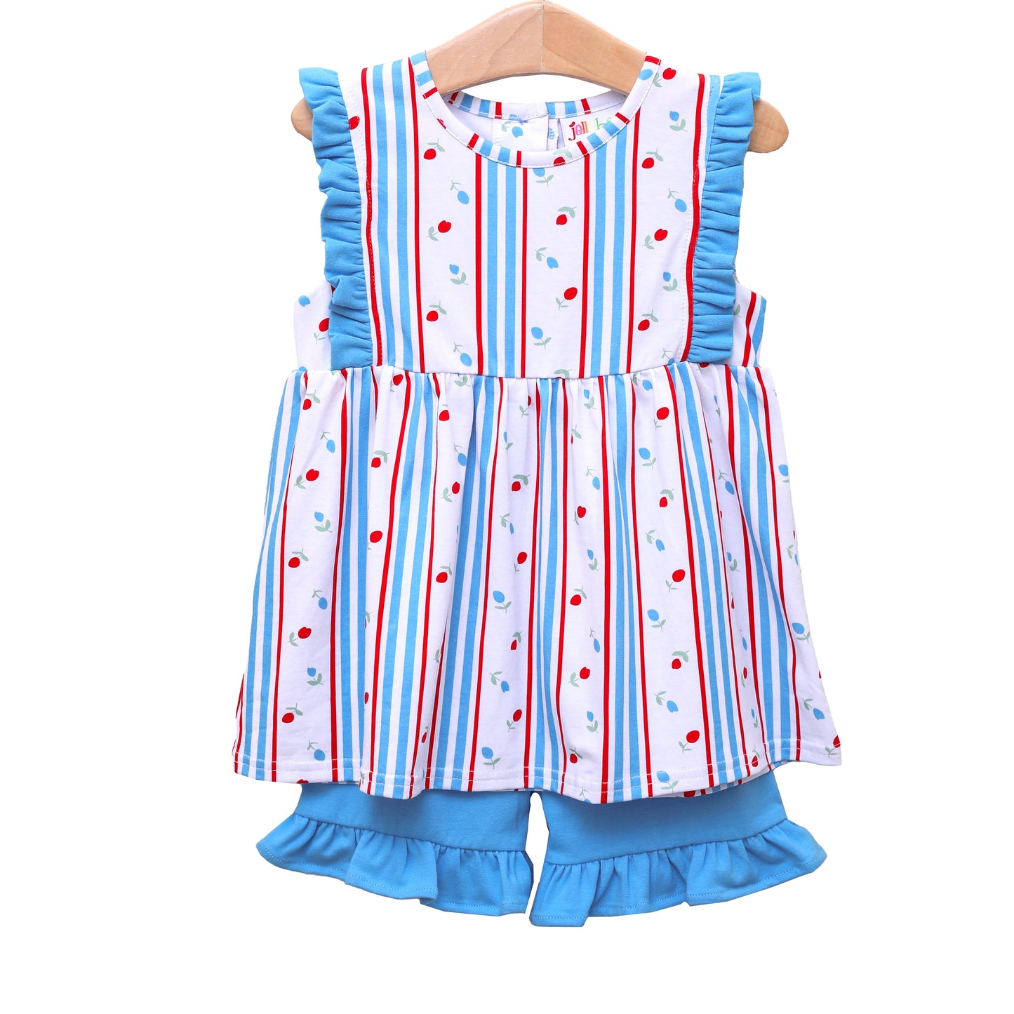 Red, White, and Blue Rosebud Ruffled Short Set