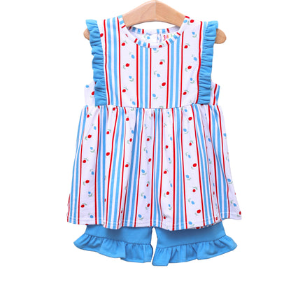 Red, White, and Blue Rosebud Ruffled Short Set