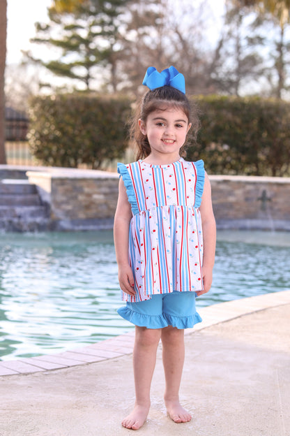 Red, White, and Blue Rosebud Ruffled Short Set