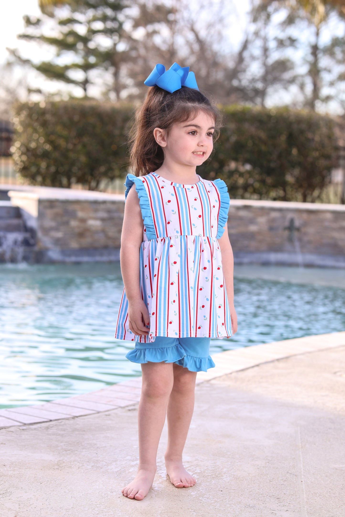 Red, White, and Blue Rosebud Ruffled Short Set