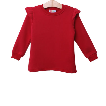 Pullover Red Fleece Sweatshirt Ruffle