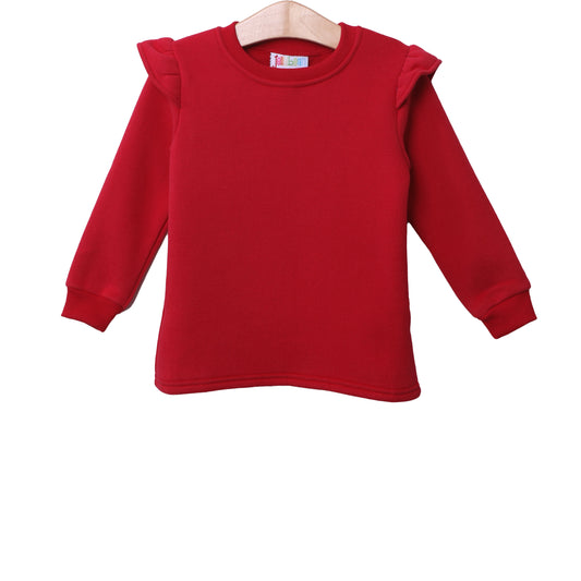 Pullover Red Fleece Sweatshirt Ruffle
