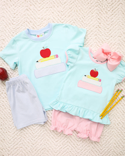 School book stack bloomer short set