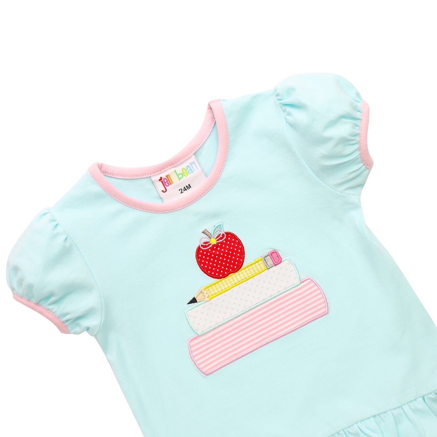 School book stack applique girl short set