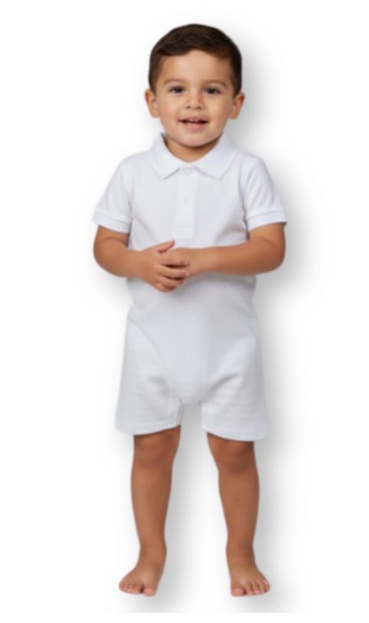 Blank Boys Short Sleeve Polo Styled Romper Solid