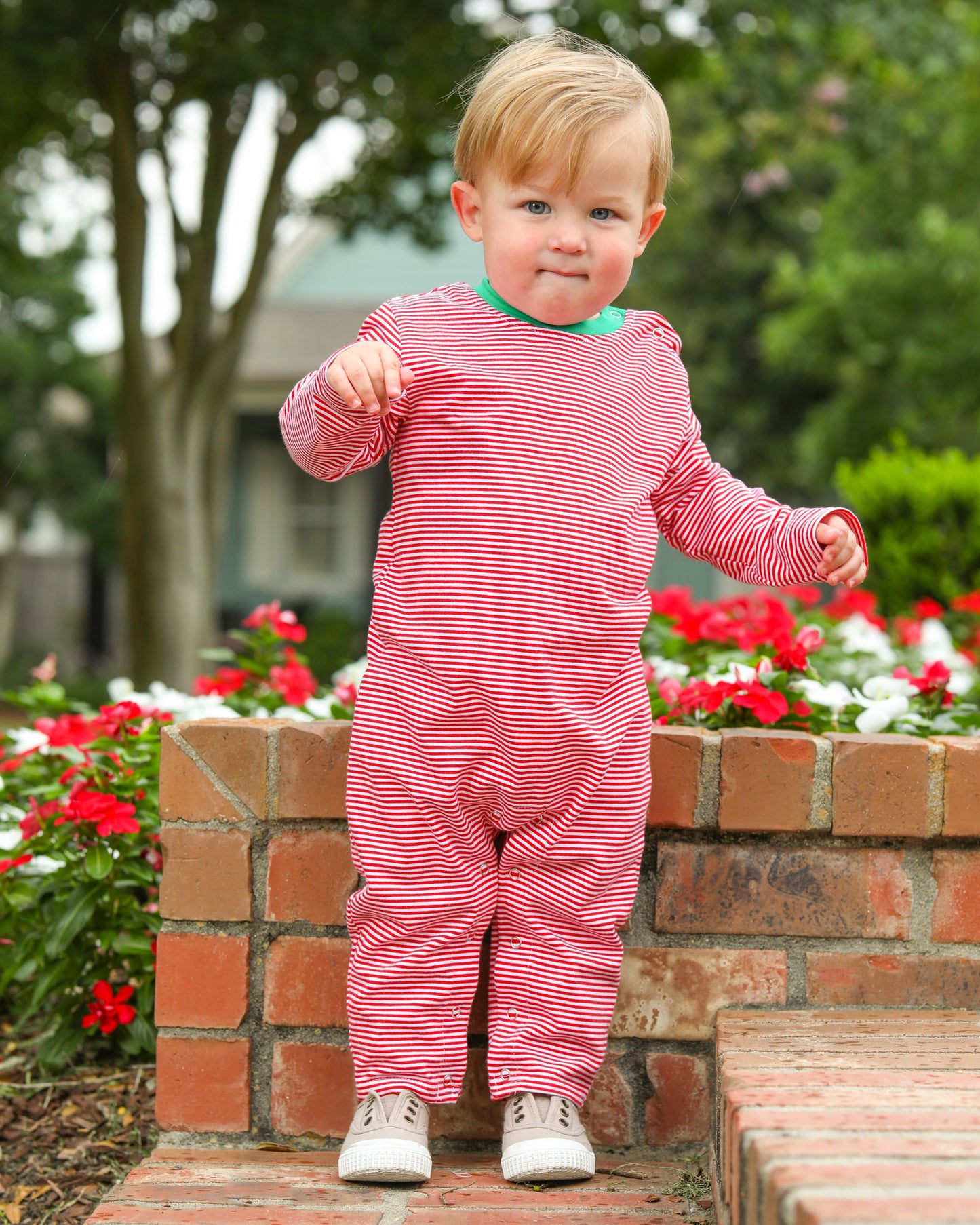 Thomas Romper Red Stripe and Green