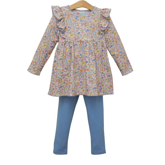 Vintage Floral Ruffled Pants Set
