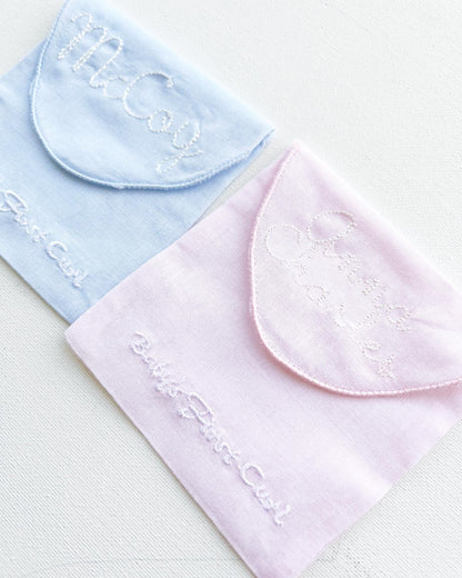 Baby's First Curl Custom Heirloom Linen pouch pink and blue - Tea and Cotton IncTea and Cotton Inc