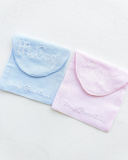 Baby's First Curl Custom Heirloom Linen pouch pink and blue - Tea and Cotton IncTea and Cotton Inc