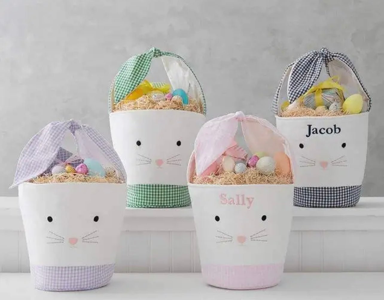 Easter Bunny Face gingham trim Easter Egg Basket - Tea and Cotton IncTea and Cotton Inc