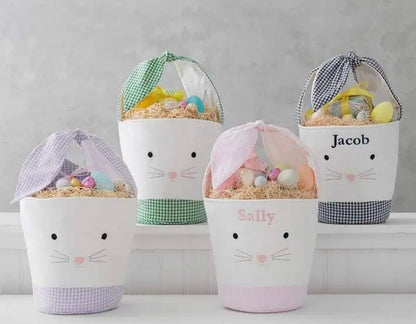 Easter Bunny Face gingham trim Easter Egg Basket - Tea and Cotton IncTea and Cotton Inc