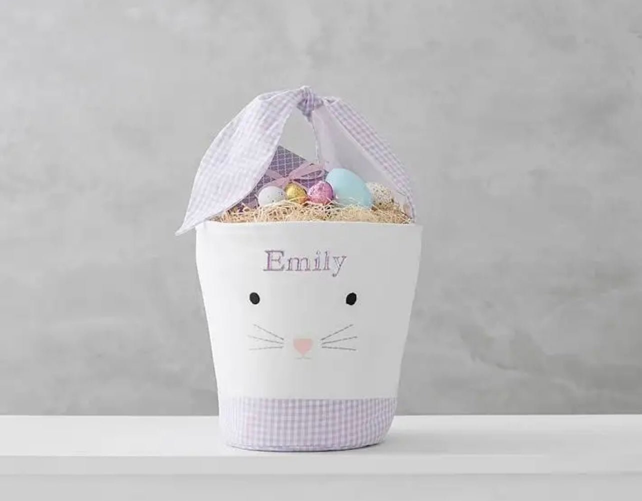Easter Bunny Face gingham trim Easter Egg Basket - Tea and Cotton IncTea and Cotton Inc