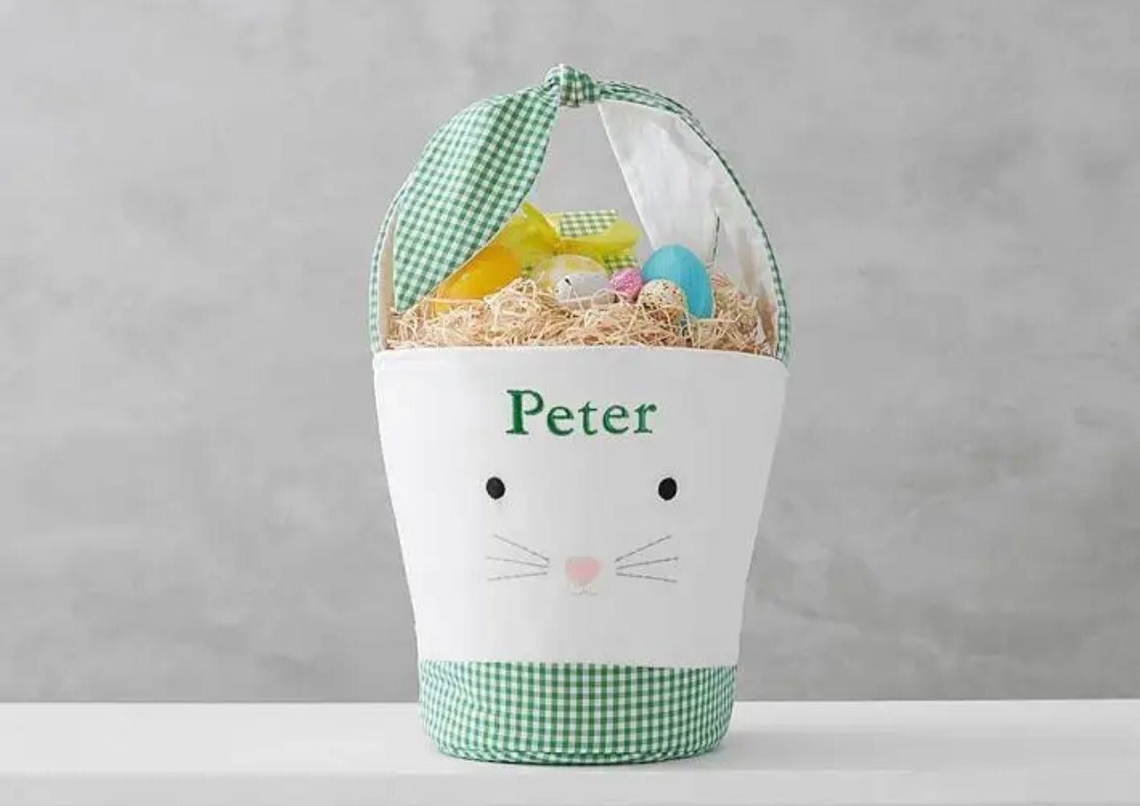 Easter Bunny Face gingham trim Easter Egg Basket - Tea and Cotton IncTea and Cotton Inc