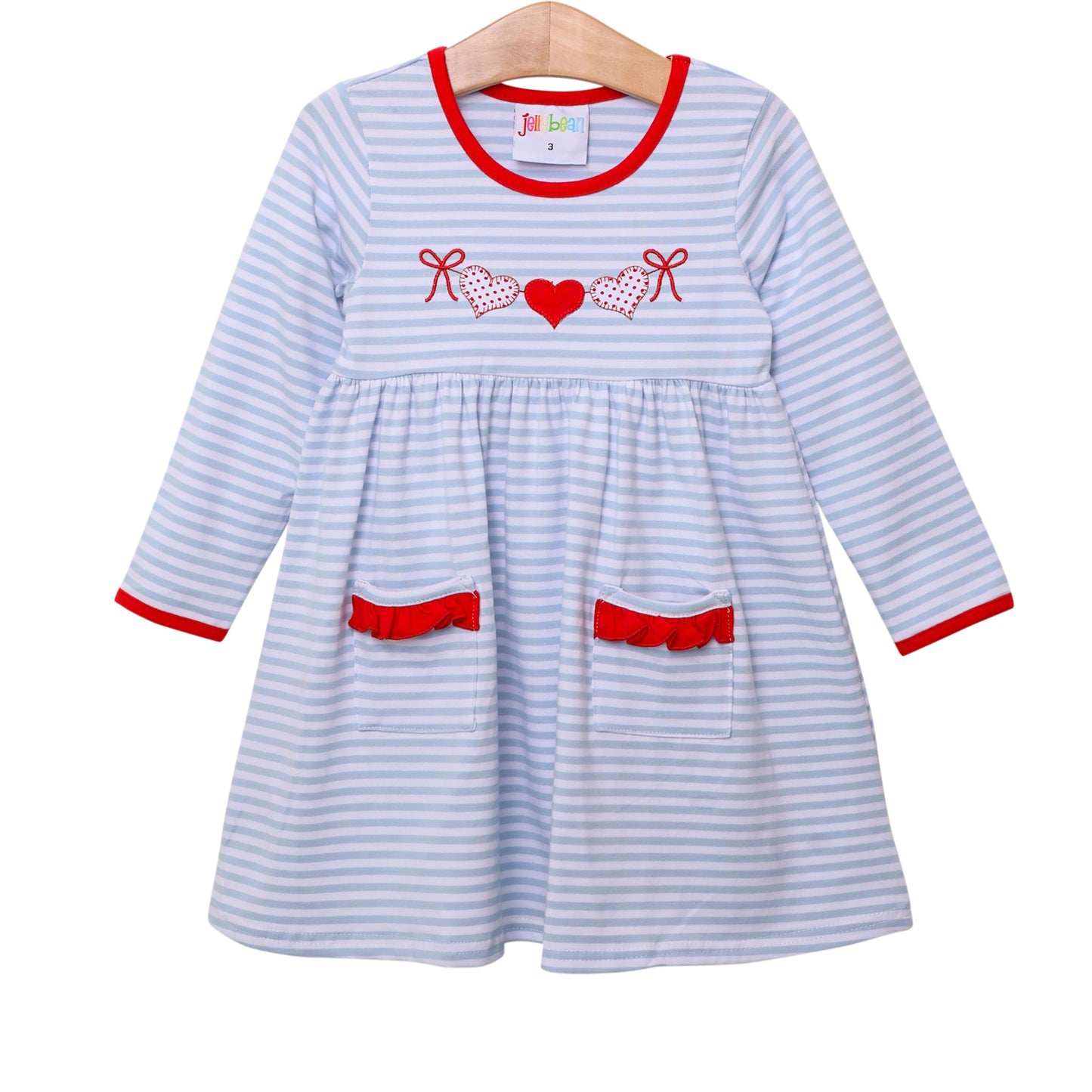 Heart Applique Pocket Dress Baby Blue Stripe and Red - Tea and Cotton IncTea and Cotton Inc