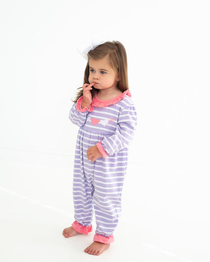Heart Banner Applique Ruffled Romper Purple - Tea and Cotton IncTea and Cotton Inc
