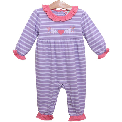 Heart Banner Applique Ruffled Romper Purple - Tea and Cotton IncTea and Cotton Inc