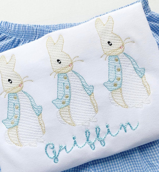 MINI Peter Rabbit left chest name underneath (not like this picture, but exact bunny and coloring) - Tea and Cotton IncTea and Cotton Inc