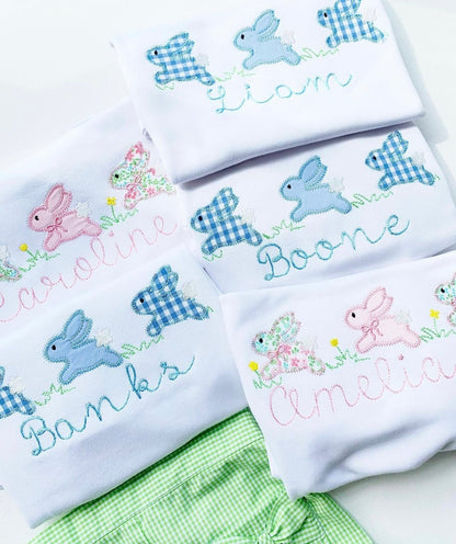 Three Hopping Applique Rabbits BOY OR GIRL - Tea and Cotton IncTea and Cotton Inc